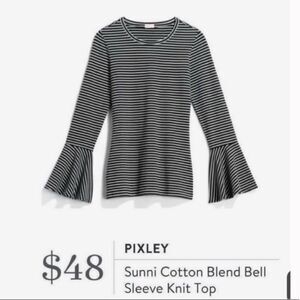 Pixley Sunni Cotton Blend Belle Sleeve Knit Top Black & White Stripe Top Medium